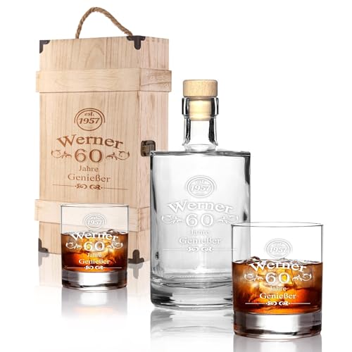 FORYOU24 Premium Whiskeybox 2 Leonardo Whiskeygläser und Whiskeykaraffe mit Gravur Glückwunsch Whisky-Set graviert in Holzkiste von FORYOU24
