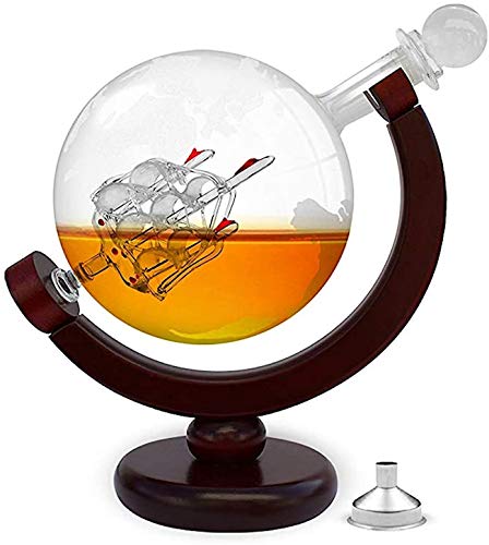 FORYOU24 Whiskykaraffe im Globus Design - Weltkugel Dekanter aus Glas mit Segelschiff Dekor - Scotch Decanter - Geschenk für Männer - 850ml - Hergestellt in Handarbeit von FORYOU24