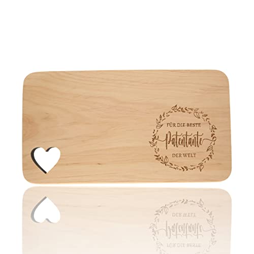 Frühstücksbrettchen aus Holz, Holzbrett mit Gravur, Frühstücksbrett mit Herz-Ausschnitt, Geschenk für Patentante, Geburtstagsgeschenk Personalisiert, Geschenke für Patentanten von FORYOU24