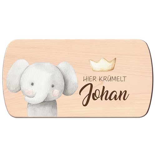 Personalisiertes Frühstücksbrettchen Holzbrett mit Gravur für Kinder | Individuelles Holzbrettchen | Motiv Tierkopf Elefant mit Namen von FORYOU24