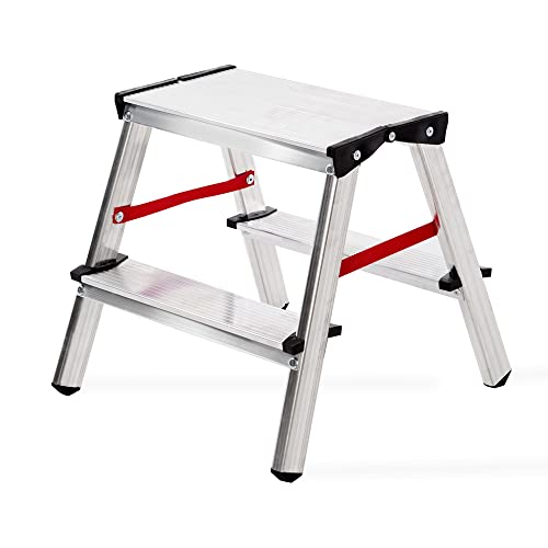 Aluleiter Zweiseitige Haushaltsleitern EN131 Stehleiter 2x2 2x3 2x4 Stufen 125KG (2x2-125) von FORYOURPROTECTION