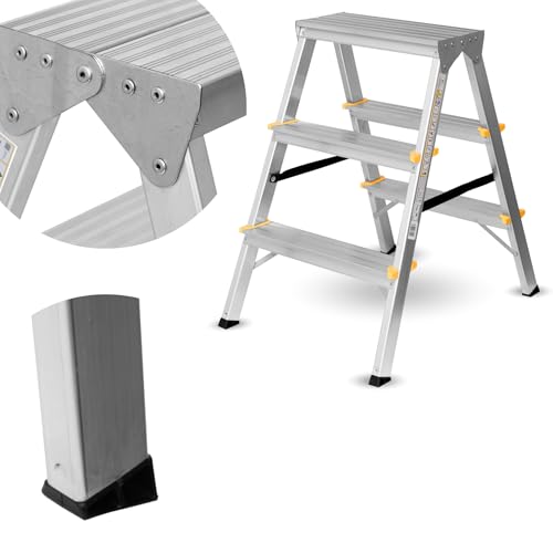 Zweiseitige Aluleiter Klappleiter Haushaltsleiter 150kg Traglast TÜV EN131 | 3 Stufen / 150kg von FORYOURPROTECTION