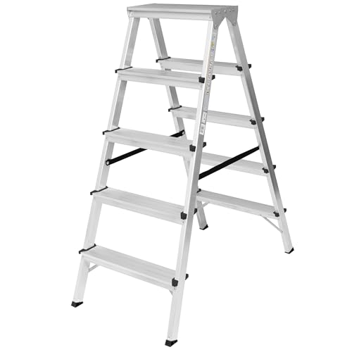 Zweiseitige Aluleiter Klappleiter Haushaltsleiter 2x5 Stehleiter Tragkraft 120kg | 5 Stufen / 120kg von FORYOURPROTECTION
