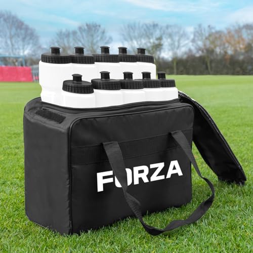 FORZA 10 Wasserflaschen (750 ml) und Tragetaschen-Set │10-fache Flaschenkapazität │ Sportmannschafts-Flaschentasche (Weiß) von FORZA