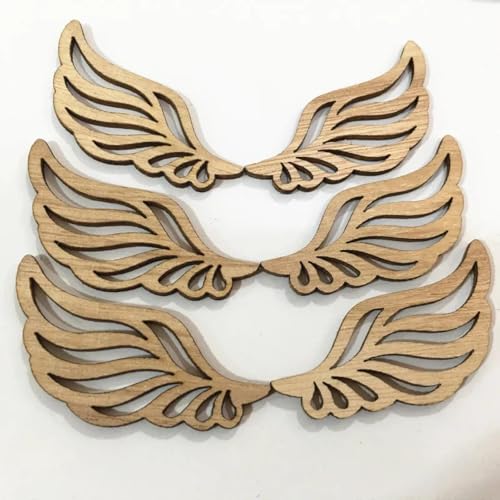 Holzstücke, 10 Stück, 6 x 2,5 cm, Engelsflügel, Holzscheiben, Holzausschnitte, unlackierte Holzbastelverzierungen, Geschenk, Ornamente, Dekoration, Stil 4 von FOSANGNANTU