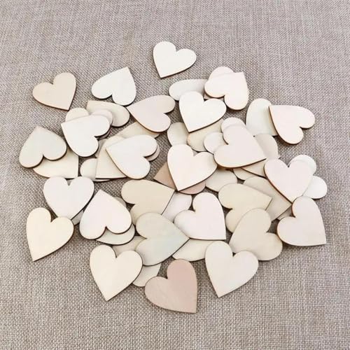 Holzstücke, 50 Stück, 2 x 2 cm, unlackiertes Holz, herzförmige Ausschnitte aus Holz, für Hochzeiten, Kunst, Handwerk, Kartenherstellung und Dekoration von FOSANGNANTU