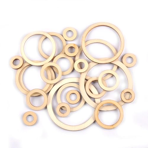 Holzstücke, Kreisringe, Holzscheiben, Dekoration für Scrapbooking, Basteln, natürliche, unlackierte runde Holzornamente, 50 mm, 50 Stück von FOSANGNANTU