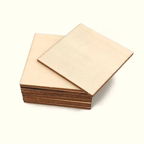 Holzstücke, blanko, unlackiert, runde Ecken, Holzausschnitte für Kunsthandwerksprojekte, Dekoration, Lasergravur, Schnitzerei, 2 x 2 cm, 50 Stück von FOSANGNANTU