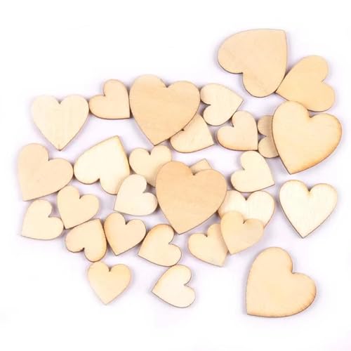 Holzstücke, unlackierte Holzscheiben, Dekoration, Herz, Basteln, Scrapbooking, Zubehör, Zuhause, Holzverzierungen, 2 x 2 cm, 50 Stück von FOSANGNANTU