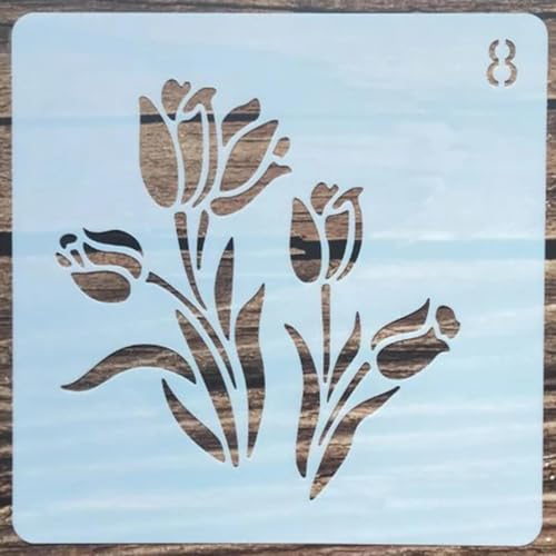 Wiederverwendbare Schablonen, 13 x 13 cm, Blütenknospen-Schablone zum Malen auf Holz, Möbel, Boden, Dekoration, Heimwerkerbedarf, Stil 3 von FOSANGNANTU