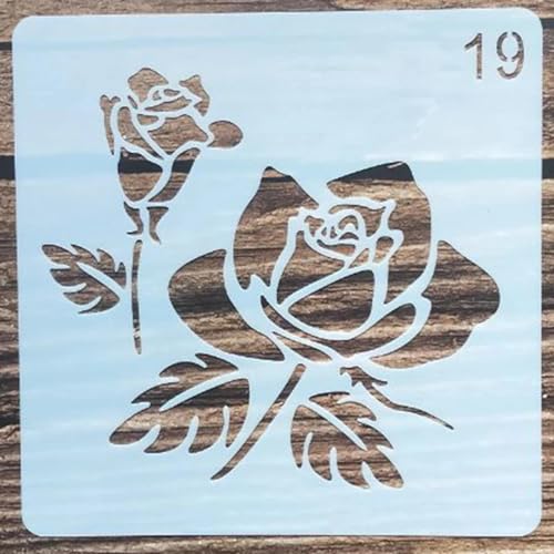 Wiederverwendbare Schablonen, 13 x 13 cm, Blumen-Rosen-Schablone zum Malen auf Holz, Möbel, Boden, Dekoration, Heimwerkerbedarf, Stil 2 von FOSANGNANTU