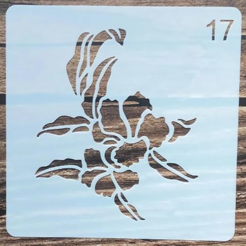 Wiederverwendbare Schablonen, 13 x 13 cm, Blumen-Rosen-Schablone zum Malen auf Holz, Möbel, Boden, Dekoration, Heimwerkerbedarf, Stil 4 von FOSANGNANTU