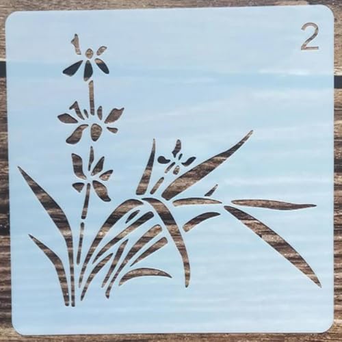 Wiederverwendbare Schablonen, 13 x 13 cm, Blumengras-Schablone zum Malen auf Holz, Möbel, Boden, Dekoration, Heimwerkerbedarf, Stil 3 von FOSANGNANTU