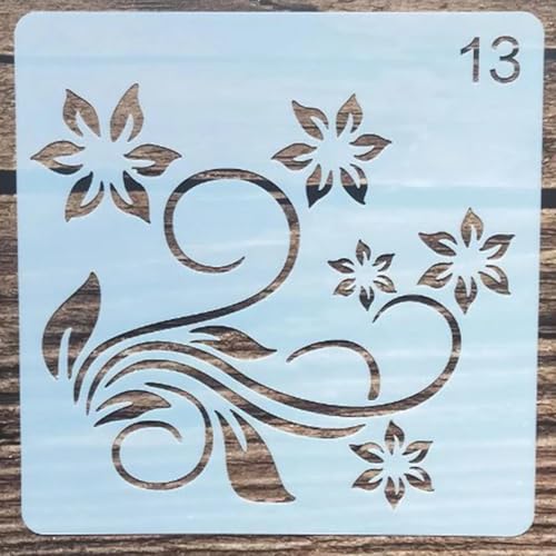 Wiederverwendbare Schablonen, 13 x 13 cm, Blumenschablone zum Malen auf Holz, Möbel, Boden, Dekoration, Heimwerkerbedarf, Stil 3 von FOSANGNANTU