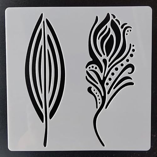 Wiederverwendbare Schablonen, 13 x 13 cm, Federblätter, Schablone zum Malen auf Holz, Möbel, Boden, Dekoration, Heimwerkerbedarf, Stil 1 Wiederverwendbare Schablonen, 13 x 13 cm, Federblätter, Schablone zum Malen auf Holz, Möbel, Boden, Dekoration, Heimwerkerbedarf, Stil 1 von FOSANGNANTU