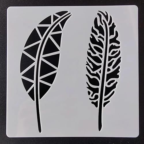 Wiederverwendbare Schablonen, 13 x 13 cm, Federblätter, Schablone zum Malen auf Holz, Möbel, Boden, Dekoration, Heimwerkerbedarf, Stil 3 Wiederverwendbare Schablonen, 13 x 13 cm, Federblätter, Schablone zum Malen auf Holz, Möbel, Boden, Dekoration, Heimwerkerbedarf, Stil 3 von FOSANGNANTU