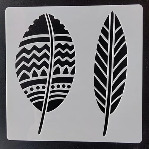 Wiederverwendbare Schablonen, 13 x 13 cm, Federblätter, Schablone zum Malen auf Holz, Möbel, Boden, Dekoration, Heimwerkerbedarf, Stil 4 Wiederverwendbare Schablonen, 13 x 13 cm, Federblätter, Schablone zum Malen auf Holz, Möbel, Boden, Dekoration, Heimwerkerbedarf, Stil 4 von FOSANGNANTU