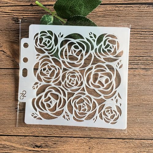 Wiederverwendbare Schablonen, 13 x 13 cm, Totenkopf-Blume, quadratische Schablone zum Malen auf Holz, Möbel, Boden, Dekoration, Heimwerkerbedarf, Stil 6 von FOSANGNANTU