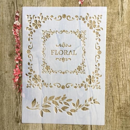 Wiederverwendbare Schablonen, 29 x 21 cm, Buchstaben-Blumen-Schablone zum Malen auf Holz, Möbel, Boden, Dekoration, Heimwerkerbedarf, Stil 12 von FOSANGNANTU