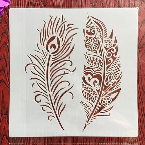 Wiederverwendbare Schablonen, 30 x 30 cm, Federschablone zum Malen auf Holz, Möbel, Boden, Dekoration, DIY-Zubehör von FOSANGNANTU