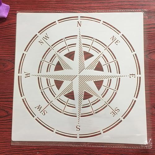 Wiederverwendbare Schablonen, 30 x 30 cm, Kompass-Schablone zum Malen auf Holz, Möbel, Boden, Dekoration, DIY-Zubehör von FOSANGNANTU