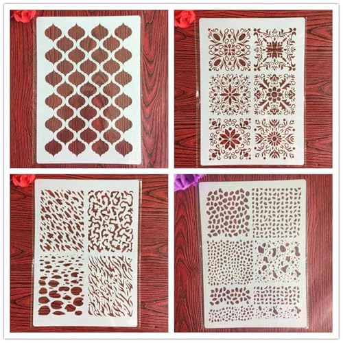 Wiederverwendbare Schablonen, 4 Stück, 29 x 21 cm, geometrische Muster, Schablonen zum Malen auf Holz, Möbel, Boden, Dekoration, DIY-Zubehör Wiederverwendbare Schablonen, 4 Stück, 29 x 21 cm, geometrische Muster, Schablonen zum Malen auf Holz, Möbel, Boden, Dekoration, DIY-Zubehör von FOSANGNANTU