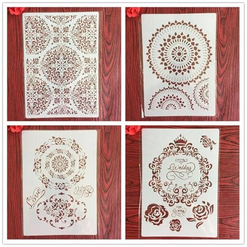 Wiederverwendbare Schablonen, 4 Stück, A4, 29 x 21 cm, Kranzschablone zum Malen auf Holz, Möbel, Boden, Dekoration, DIY-Zubehör von FOSANGNANTU