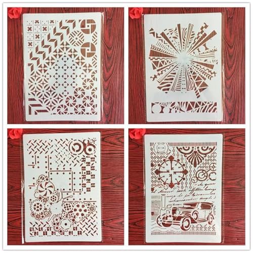 Wiederverwendbare Schablonen, 4 Stück, A4, 29 x 21 cm, Vintage-Muster, Schablone zum Malen auf Holz, Möbel, Boden, Dekoration, DIYzubehör, Muster A von FOSANGNANTU
