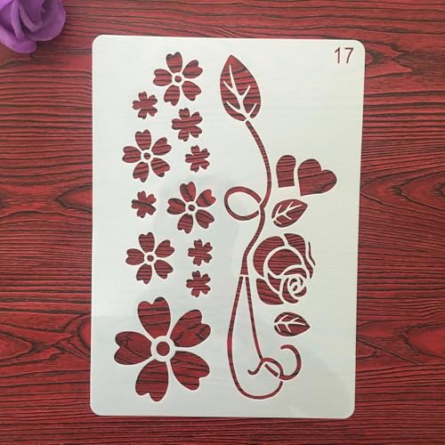 Wiederverwendbare Schablonen, A4, 29 x 21 cm, Blumen-Blatt-Symbol-Schablone zum Malen auf Holz, Möbel, Boden, Dekoration, Heimwerkerbedarf, Stil 4 von FOSANGNANTU