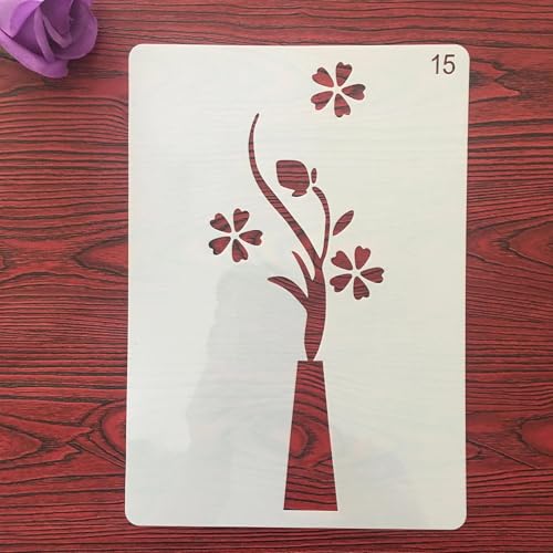 Wiederverwendbare Schablonen, A4, 29 x 21 cm, Blumen-Blatt-Symbol-Schablone zum Malen auf Holz, Möbel, Boden, Dekoration, Heimwerkerbedarf, Stil 6 von FOSANGNANTU