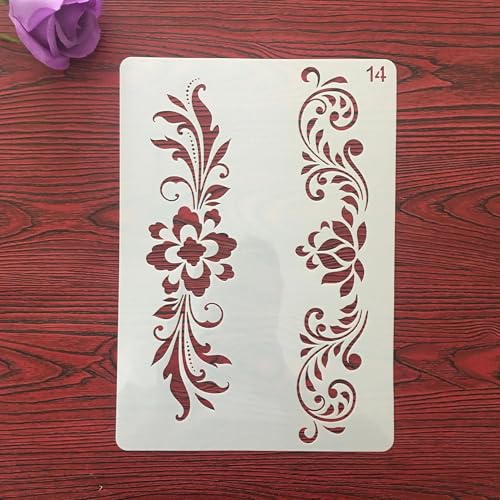 Wiederverwendbare Schablonen, A4, 29 x 21 cm, Blumen-Blatt-Symbol-Schablone zum Malen auf Holz, Möbel, Boden, Dekoration, Heimwerkerbedarf, Stil 7 von FOSANGNANTU