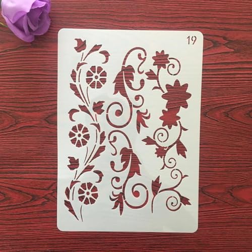 Wiederverwendbare Schablonen, A4, 29 x 21 cm, Blumen-Blatt-Symbol-Schablone zum Malen auf Holz, Möbel, Boden, Dekoration, Heimwerkerbedarf, Stil 9 von FOSANGNANTU
