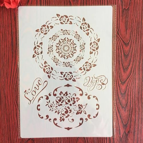 Wiederverwendbare Schablonen, A4, 29 x 21 cm, Blumen-Liebes-Schablone zum Malen auf Holz, Möbel, Boden, Dekoration, DIY-Zubehör von FOSANGNANTU