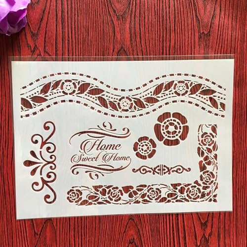 Wiederverwendbare Schablonen, A4, 29 x 21 cm, Blumen-Schablone zum Malen auf Holz, Möbel, Boden, Dekoration, DIY-Zubehör von FOSANGNANTU