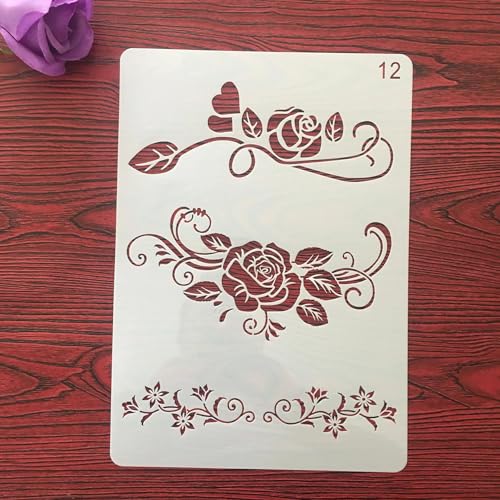 Wiederverwendbare Schablonen, A4, 29 x 21 cm, Blumenblatt-Symbol-Schablone zum Malen auf Holz, Möbel, Boden, Dekoration, Heimwerkerbedarf, Stil 2 von FOSANGNANTU