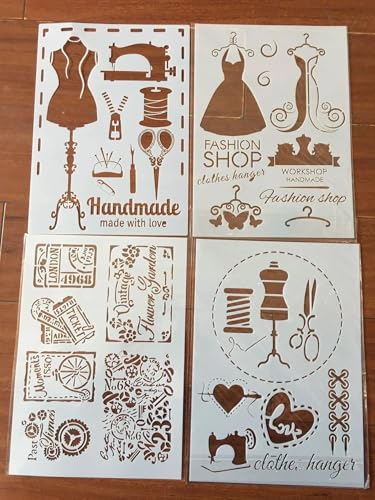 Wiederverwendbare Schablonen, A4, 29 x 21 cm, Buchstaben-Alphabet-Schablonen zum Malen auf Holz, Möbel, Boden, Dekoration, DIY-Zubehör, Stil 6, 4 Stück von FOSANGNANTU