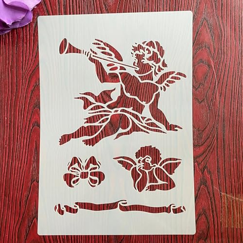 Wiederverwendbare Schablonen, A4, 29 x 21 cm, Engel-Baby-Schablone zum Malen auf Holz, Möbel, Boden, Dekoration, DIY-Zubehör von FOSANGNANTU