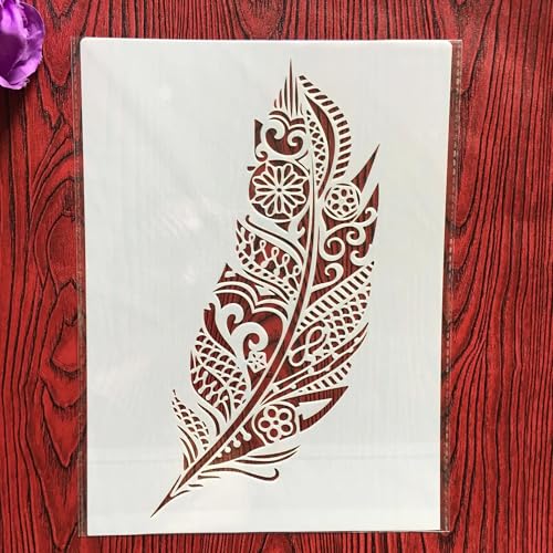 Wiederverwendbare Schablonen, A4, 29 x 21 cm, Federschablone zum Malen auf Holz, Möbel, Boden, Dekoration, Bastelzubehör, Muster A von FOSANGNANTU