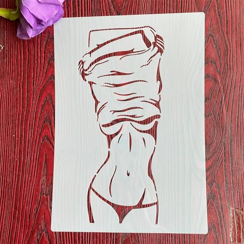 Wiederverwendbare Schablonen, A4, 29 x 21 cm, Mädchen, zum Ausziehen, Schablone zum Malen auf Holz, Möbeln, Böden, Dekoration, Bastelzubehör, Muster A von FOSANGNANTU