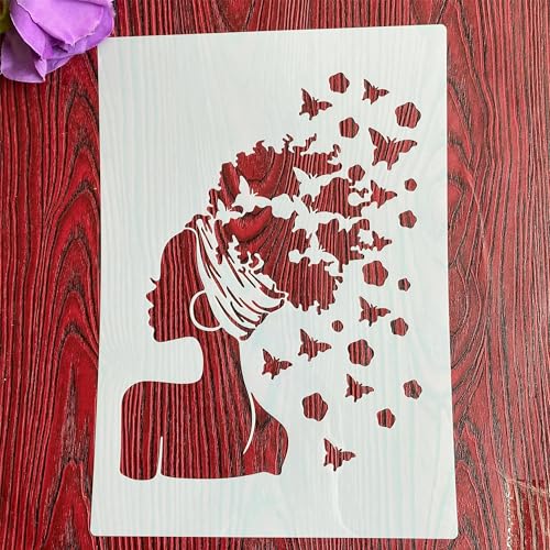 Wiederverwendbare Schablonen, A4, 29 x 21 cm, Mädchen-Rückansichts-Schablone zum Malen auf Holz, Möbel, Boden, Dekoration, DIY-Zubehör von FOSANGNANTU