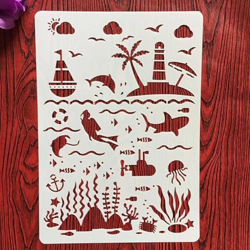 Wiederverwendbare Schablonen, A4, 29 x 21 cm, Ozeanwelt, Schablone zum Malen auf Holz, Möbel, Boden, Dekoration, DIY-Zubehör Wiederverwendbare Schablonen, A4, 29 x 21 cm, Ozeanwelt, Schablone zum Malen auf Holz, Möbel, Boden, Dekoration, DIY-Zubehör von FOSANGNANTU