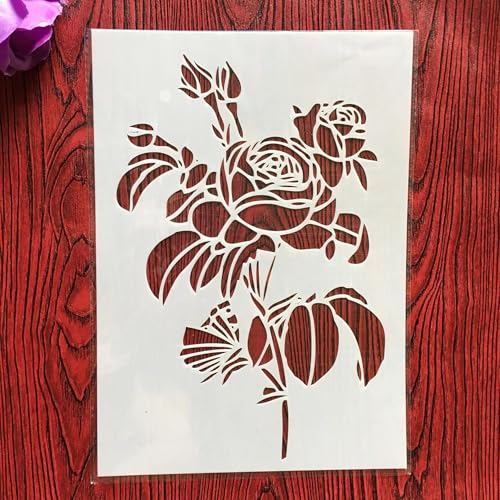 Wiederverwendbare Schablonen, A4, 29 x 21 cm, Rosen-Schablone zum Malen auf Holz, Möbeln, Böden, Dekoration, Bastelzubehör, Muster A von FOSANGNANTU