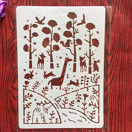 Wiederverwendbare Schablonen, A4, 29 x 21 cm, Wald, Hirsch, Schablone zum Malen auf Holz, Möbel, Boden, Dekoration, DIY-Zubehör Wiederverwendbare Schablonen, A4, 29 x 21 cm, Wald, Hirsch, Schablone zum Malen auf Holz, Möbel, Boden, Dekoration, DIY-Zubehör von FOSANGNANTU