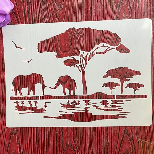 Wiederverwendbare Schablonen, A4, 29 x 21 cm, afrikanischer Elefant, Schablone zum Malen auf Holz, Möbel, Boden, Dekoration, DIY-Zubehör von FOSANGNANTU