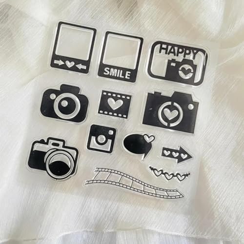 FOSANGPUSHI Vintage-Stempel zum Basteln, 12 x 12 cm, Kamera, Happy Smile, transparenter Silikonstempel, Siegelbogen für Fotoalbum, Dekoration von FOSANGPUSHI