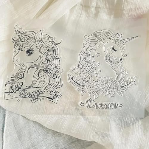 FOSANGPUSHI Vintage-Stempel zum Basteln, 11 x 16 cm, niedliches Tier, Einhorn, Pferd, transparenter Silikonstempel, Siegelbogen für Fotoalbum, Dekoration von FOSANGPUSHI