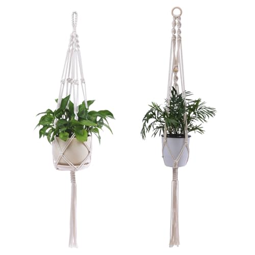 FOSDICK 2 Stück Makramee Blumenampel, Blumenampel Hängend Innen, Baumwollseil Hängeampel, Boho Pflanzenampel Hängend, Pflanzenhänger, Blumenampeln Seil für Innen Außen Balkone Garten Wanddekoration von FOSDICK
