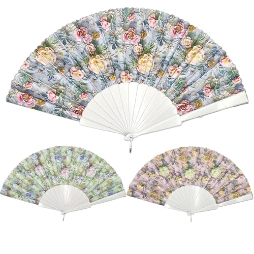 FOSDICK 3 Stück Faltfächer Faltbarer, Faltbare Fächer, Handfächer, Fecher Sommer, Taschenfächer, StofffäCher Faltbar, Klein Handfächer aus Stoff for Party tanzende Hochzeits Haus Dekorationen von FOSDICK