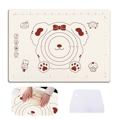 FOSDICK 50x40cm Backmatte, Antihafte Silikonmatte mit Teigschneider, Wiederverwendbare Backunterlage, Teigmatte mit Messung, Silikonmatte Backen für Fondant Gebäck Pizza von FOSDICK