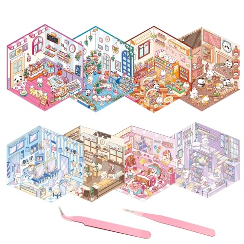 FOSDICK 8 Sets DIY 3D House Stickers + 2Pcs Pinzette, 3D Sticker Scene, Fun DIY Stickers Scene, Room Sticker Book, Fun DIY Stacking Scene Stickers, DIY 3D Sticker Scene Stickers for Adult Kids FOSDICK 8 Sets DIY 3D House Stickers + 2Pcs Pinzette, 3D Sticker Scene, Fun DIY Stickers Scene, Room Sticker Book, Fun DIY Stacking Scene Stickers, DIY 3D Sticker Scene Stickers for Adult Kids von FOSDICK